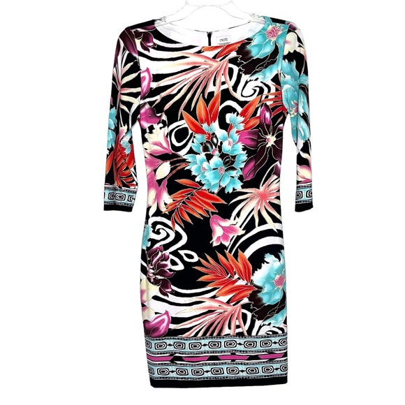 Cache Y2K Tropical Floral Bodycon Dress Sz 4 - Picture 1 of 7